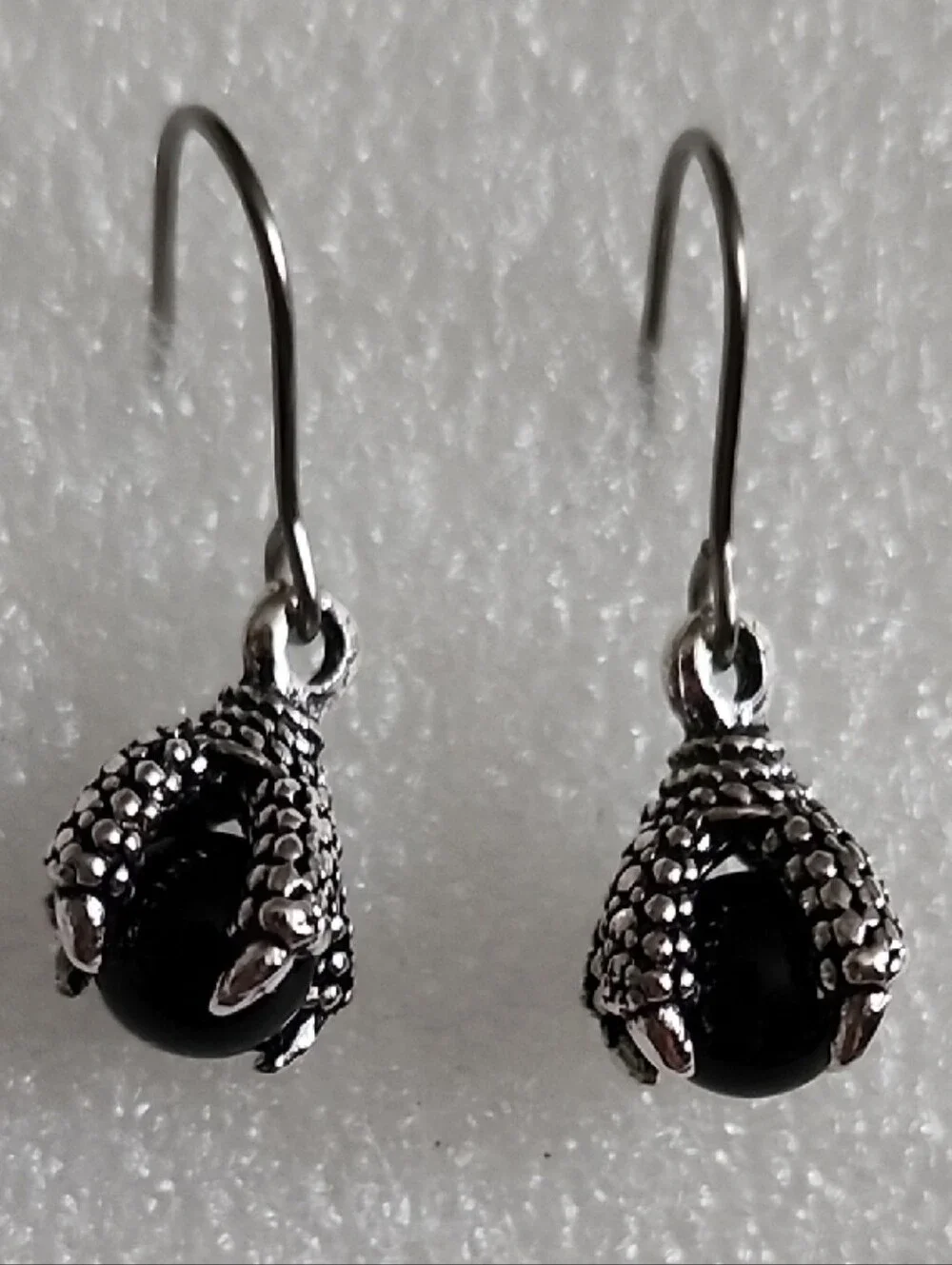 Sterling-Style Black Dragon Claw Drop Earrings